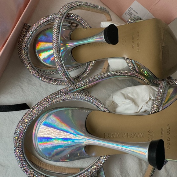 MACH & MACH Victoria Iridescent Double Bow Pointed Toe Pump